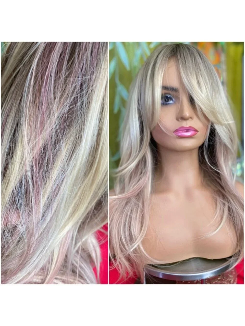 LAST ONE blonde with pink highlights layered wig